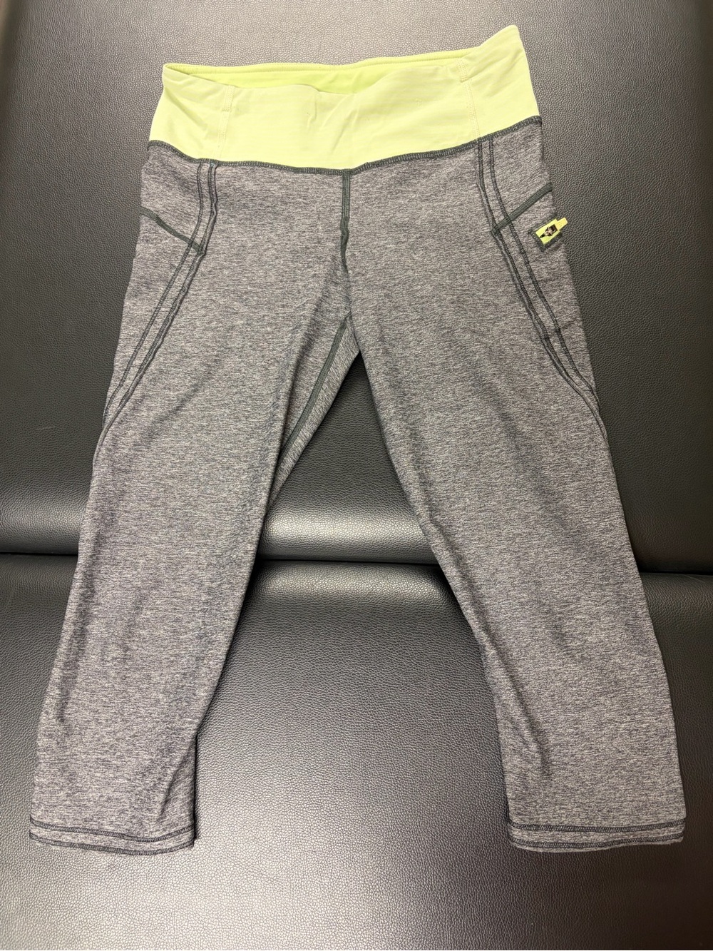 Women’s Lululemon Gray Capri Leggings with Lime Waistband